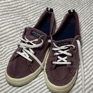 Sperry Maroon Canvas Shoes with White Laces